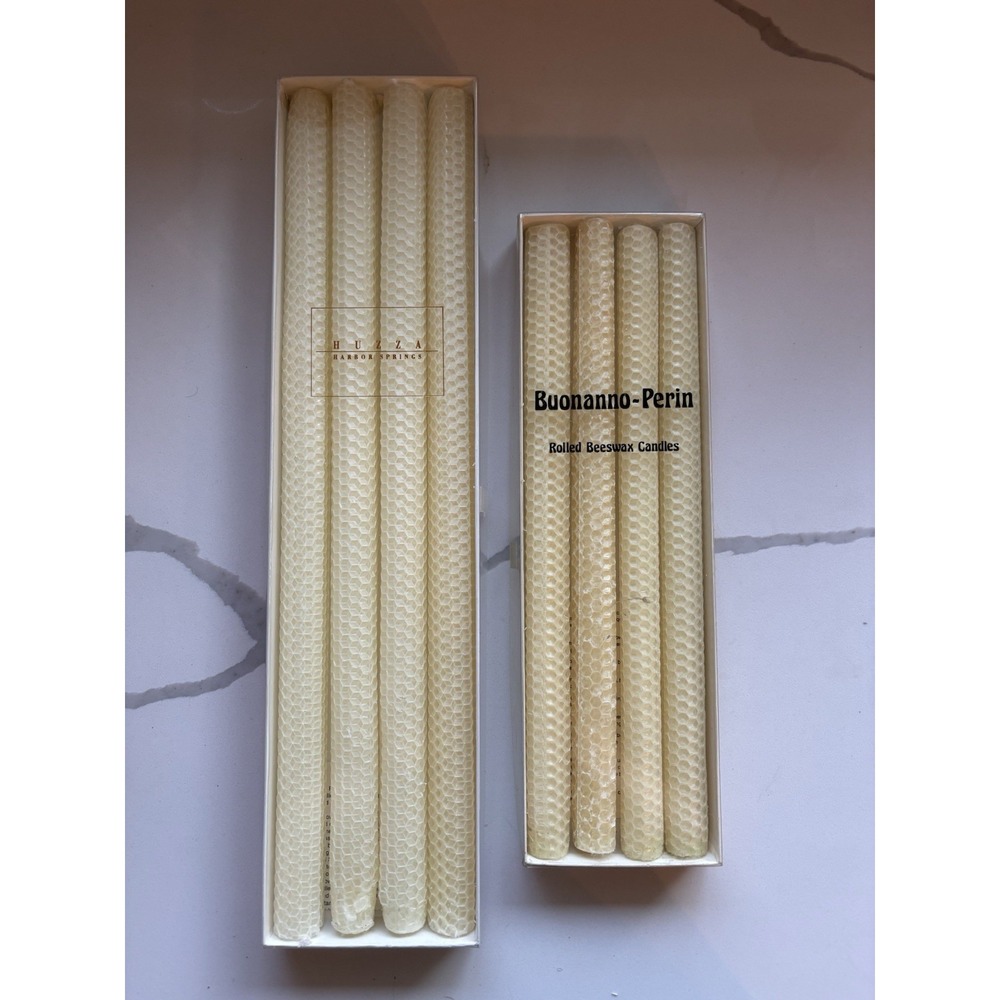 4 Buonanno-Perin Ivory Hand Rolled Beeswax Dinner Candles 12" & 4 Huzza 16" NIB
